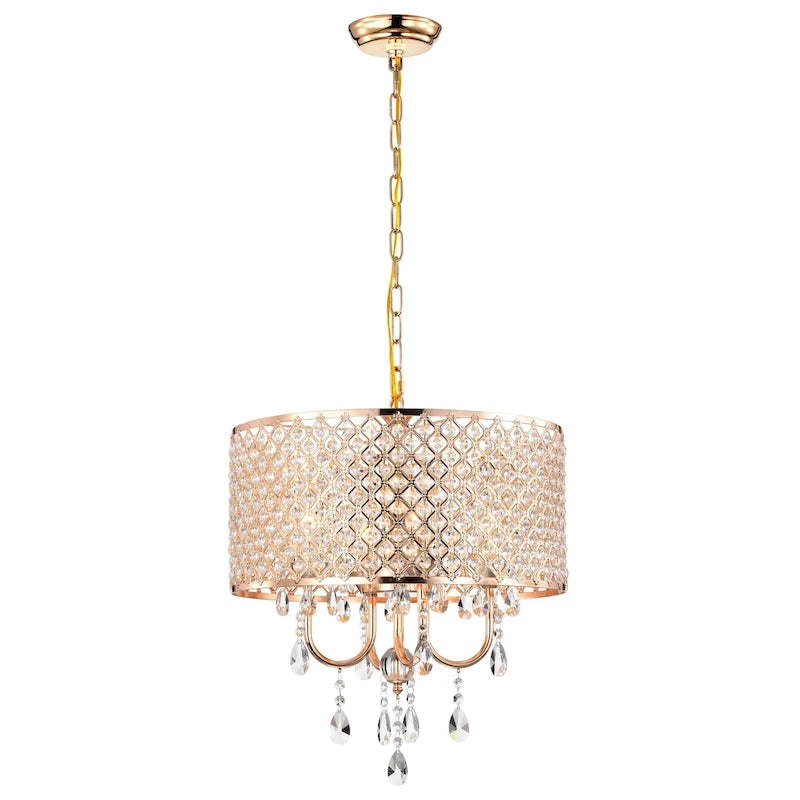Lustre suspendu Lucilia 45,7 cm (18 pouces), style moderne-glamour, finition dorée polie, éclairage cristal, 4 lumières - Non disponible