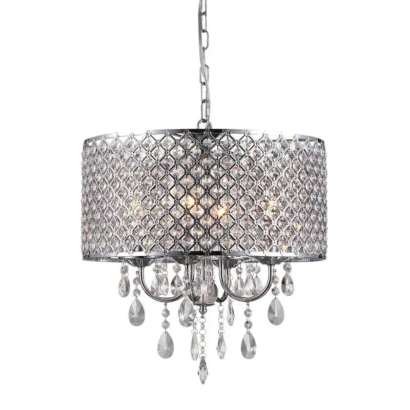 Lustre suspendu Lucilia 45,7 cm (18 pouces), style moderne-glamour, finition dorée polie, éclairage cristal, 4 lumières - Non disponible