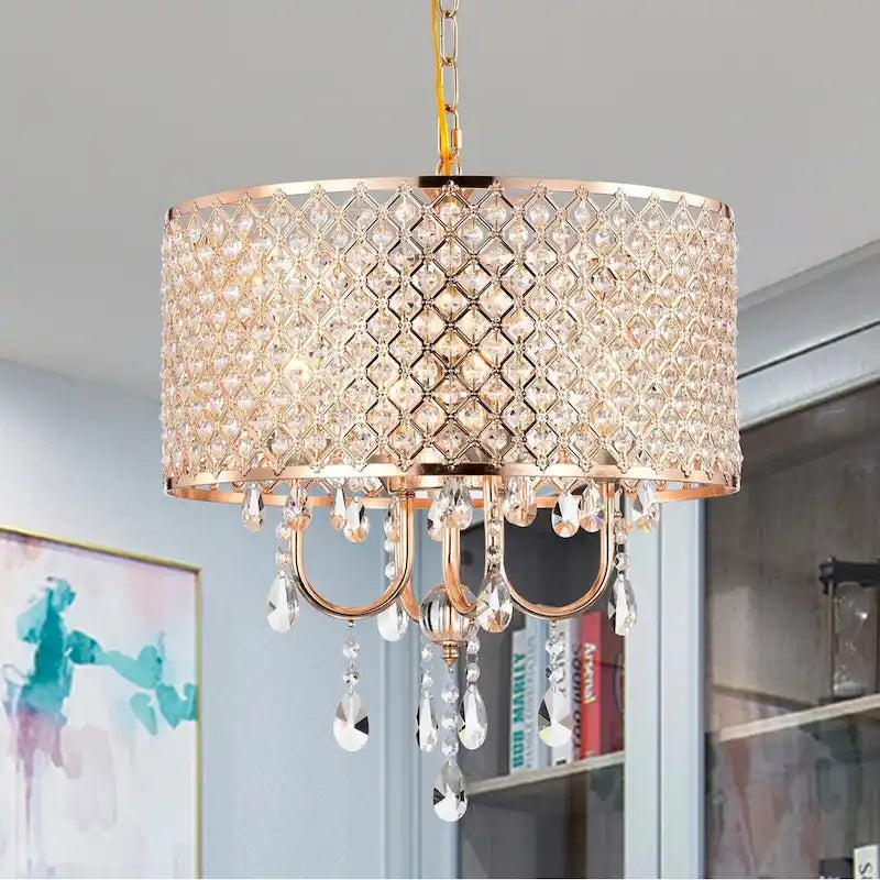 Lucilia 18 Inch Modern-Glam Style Gold Polished Finish Pendant Crystal Lighted Chandelier 4-Light - N/A