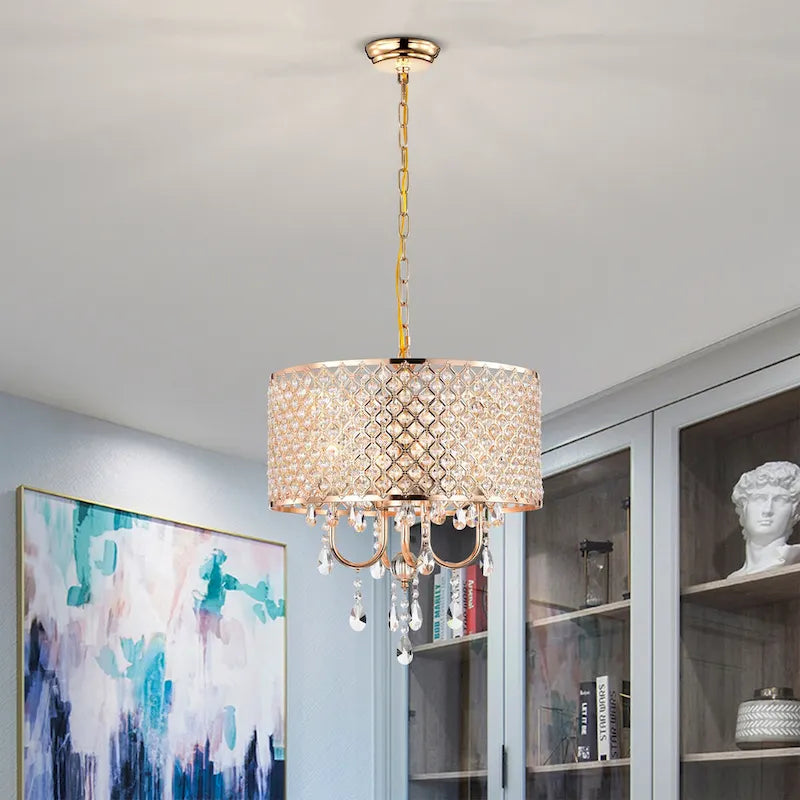 Lustre suspendu Lucilia 45,7 cm (18 pouces), style moderne-glamour, finition dorée polie, éclairage cristal, 4 lumières - Non disponible