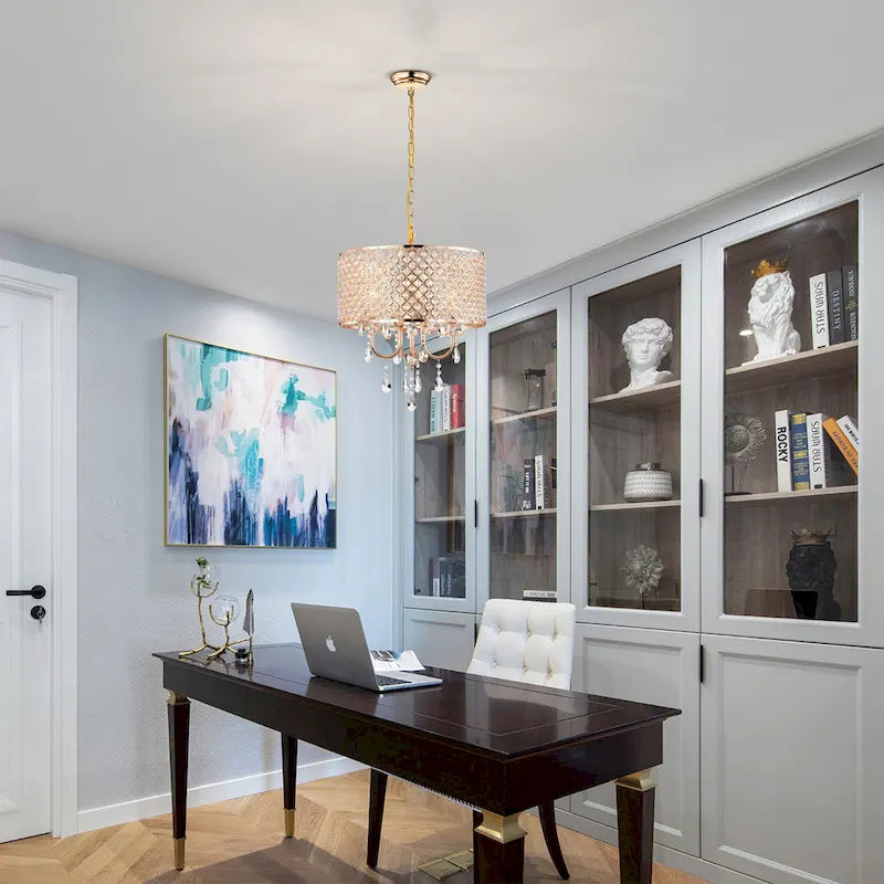 Lustre suspendu Lucilia 45,7 cm (18 pouces), style moderne-glamour, finition dorée polie, éclairage cristal, 4 lumières - Non disponible