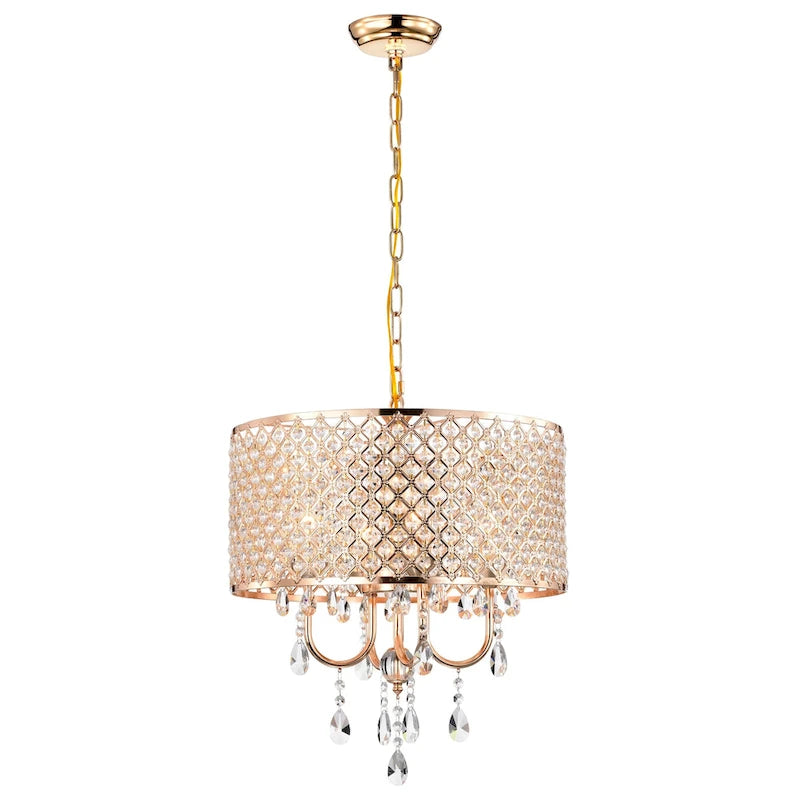 Lustre suspendu Lucilia 45,7 cm (18 pouces), style moderne-glamour, finition dorée polie, éclairage cristal, 4 lumières - Non disponible