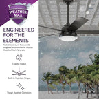 Ventilateur de plafond extérieur Hunter 52 Seawall avec kit d'éclairage LED, commande murale - Résistant à l'eau !