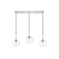 Suspension sphérique transparente en verre et métal à 3 lumières de 91 cm (36 pouces)