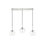 Suspension sphérique transparente en verre et métal à 3 lumières de 91 cm (36 pouces)