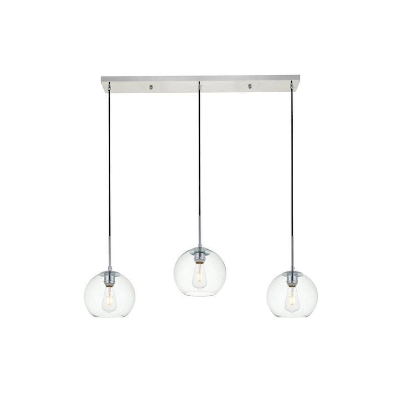Suspension sphérique transparente en verre et métal à 3 lumières de 91 cm (36 pouces)