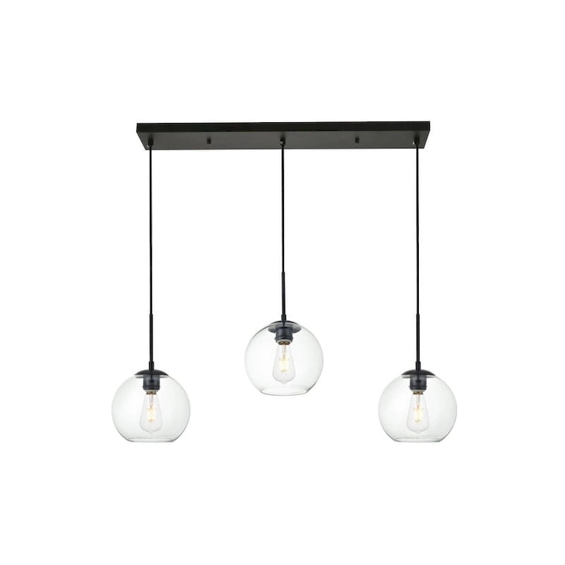 Suspension sphérique transparente en verre et métal à 3 lumières de 91 cm (36 pouces)