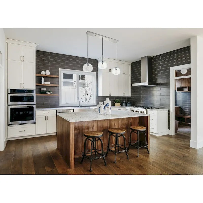 Suspension sphérique transparente en verre et métal à 3 lumières de 91 cm (36 pouces)