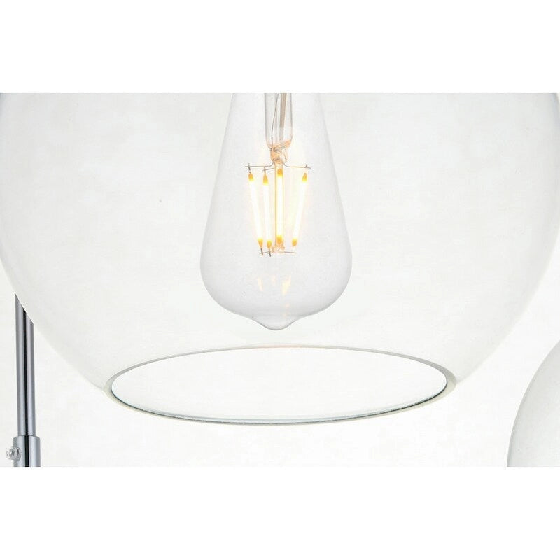 Suspension sphérique transparente en verre et métal à 3 lumières de 91 cm (36 pouces)