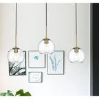 Suspension sphérique transparente en verre et métal à 3 lumières de 91 cm (36 pouces)