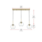 Suspension sphérique transparente en verre et métal à 3 lumières de 91 cm (36 pouces)