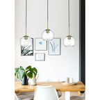 Suspension sphérique transparente en verre et métal à 3 lumières de 91 cm (36 pouces)