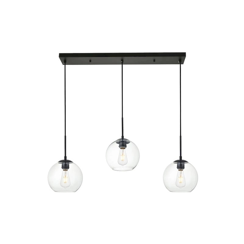 Suspension sphérique transparente en verre et métal à 3 lumières de 91 cm (36 pouces)