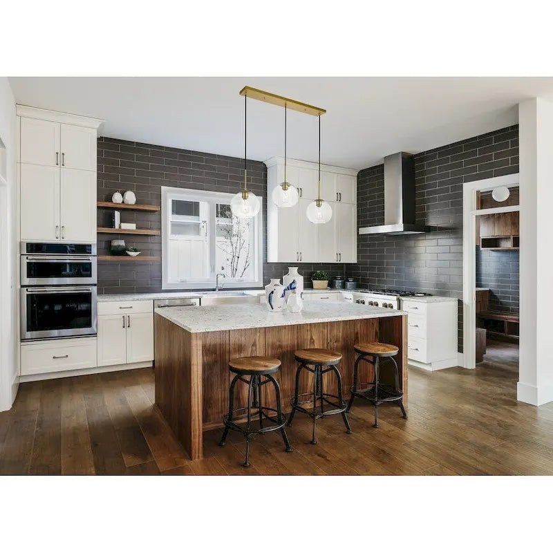 Suspension sphérique transparente en verre et métal à 3 lumières de 91 cm (36 pouces)