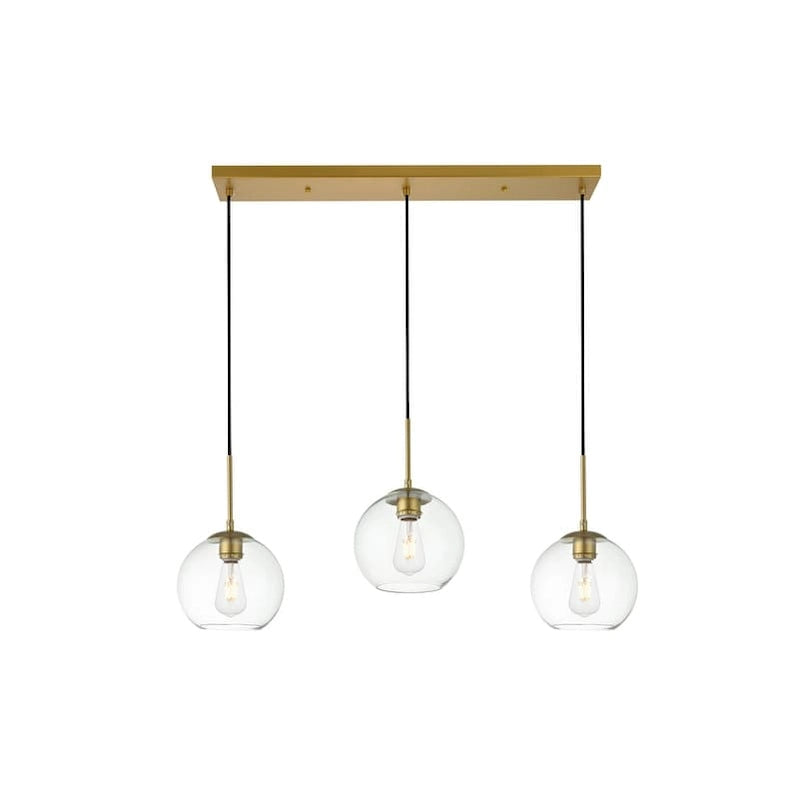Suspension sphérique transparente en verre et métal à 3 lumières de 91 cm (36 pouces)