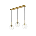 Suspension sphérique transparente en verre et métal à 3 lumières de 91 cm (36 pouces)