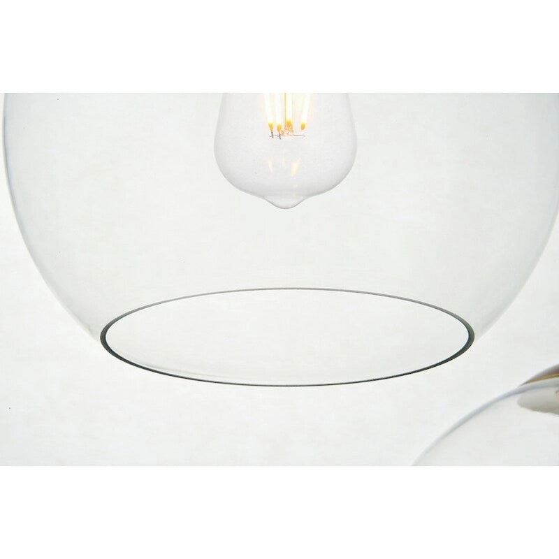 Suspension sphérique transparente en verre et métal à 3 lumières de 91 cm (36 pouces)