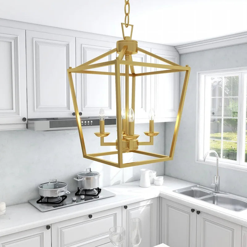 4 Light Soft Gold Lantern Pendant - 12 x12 x18 