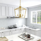 Suspension lanterne dorée douce à 4 lumières - 12 x 12 x 18