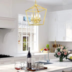 Suspension lanterne dorée douce à 4 lumières - 12 x 12 x 18