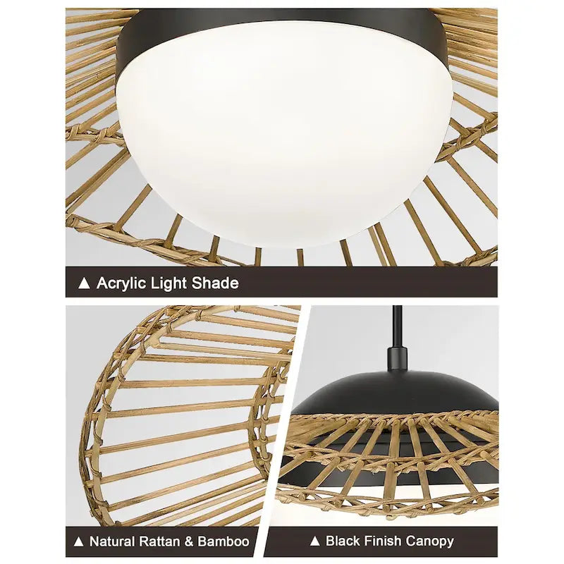 Suspension LED en rotin style côtier, lampe suspendue en forme de chapeau de paille