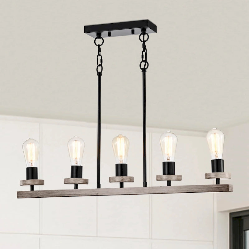 Îlot de cuisine Funa 30 pouces noir mat, hauteur réglable, avec 5 lumières