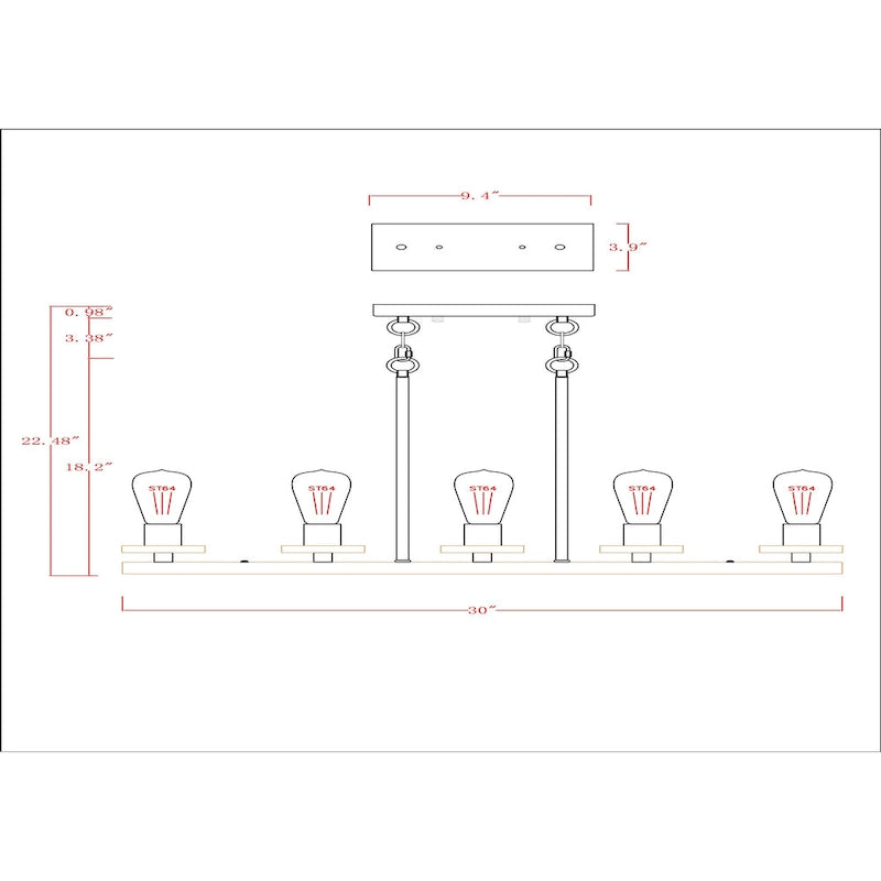 Îlot de cuisine Funa 30 pouces noir mat, hauteur réglable, avec 5 lumières