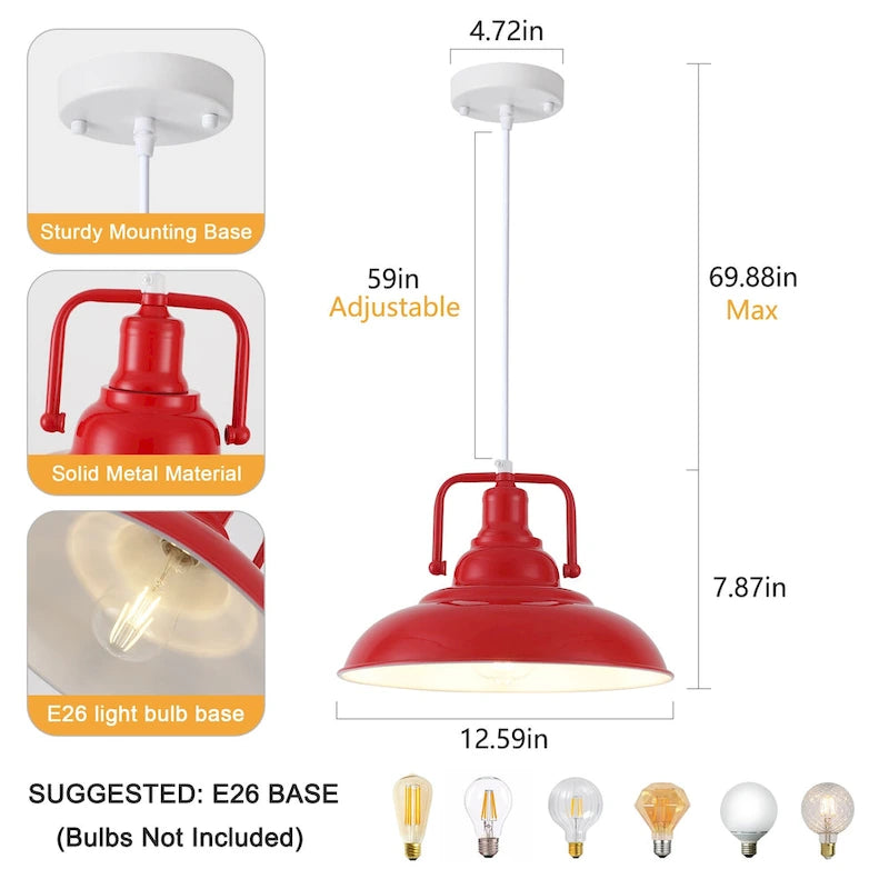 Suspension 60 W à une lumière avec abat-jour en forme de dôme pour îlot de cuisine, lustre semi-encastré classique pour salle à manger