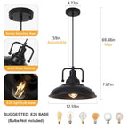 Suspension 60 W à une lumière avec abat-jour en forme de dôme pour îlot de cuisine, lustre semi-encastré classique pour salle à manger