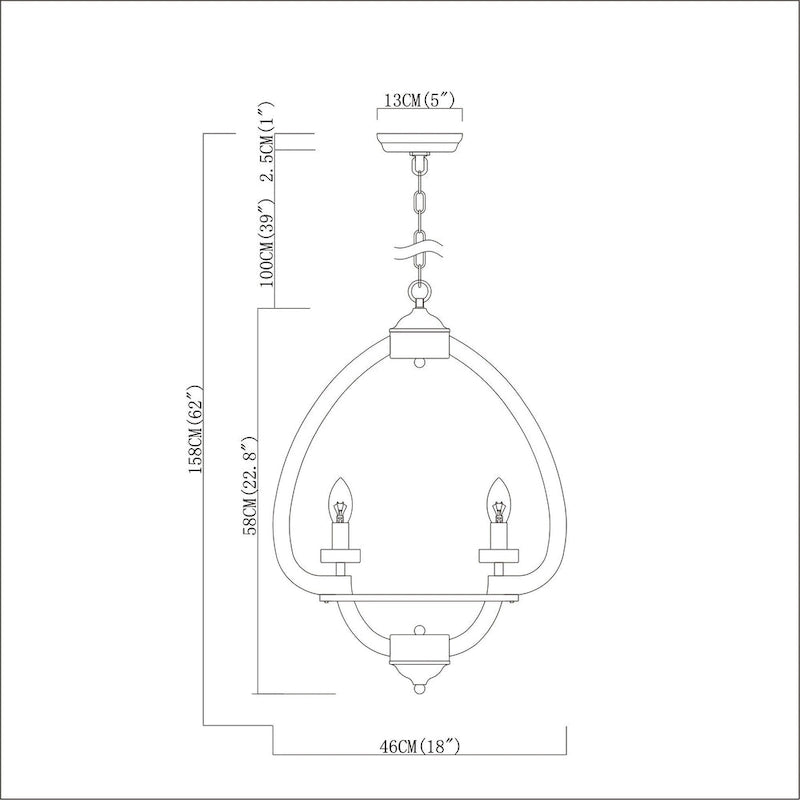 Suspension rustique Nelly 19 pouces en forme de goutte d'eau, 5 lumières