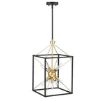 12.2 in. 9-Light Modern Rectangle Lantern Pendant Light with Matte Black finish and Gold Accents