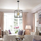 Suspension lanterne rectangulaire moderne à 9 lumières de 12,2 po avec finition noire mate et accents dorés