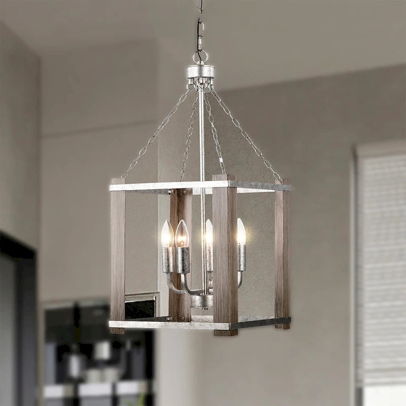 Jenus 13 Inch Antique Farmhouse Box Shape 4 Light Pendant