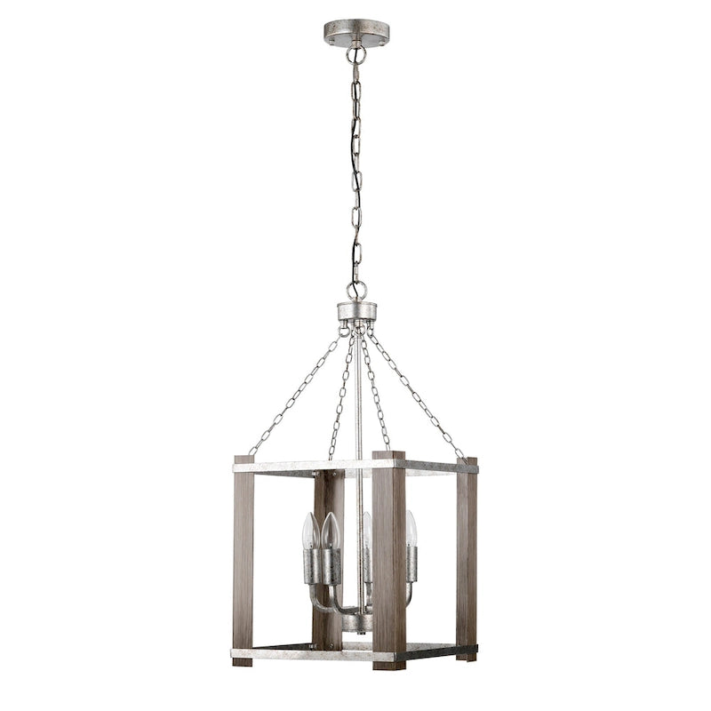 Suspension Jenus de 33 cm (13 pouces) en forme de boîte, style ferme antique, à 4 lumières