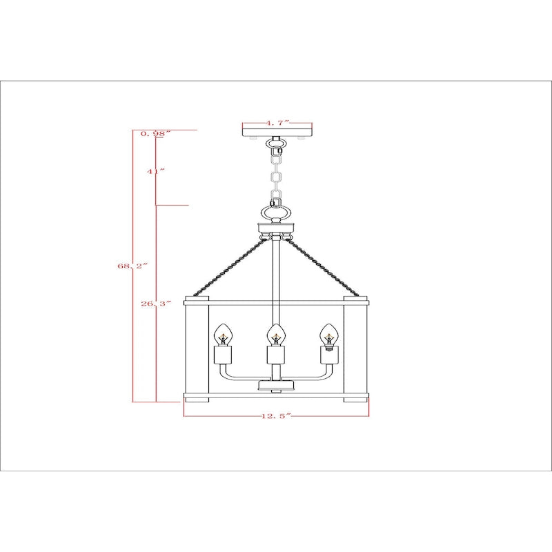 Suspension Jenus de 33 cm (13 pouces) en forme de boîte, style ferme antique, à 4 lumières
