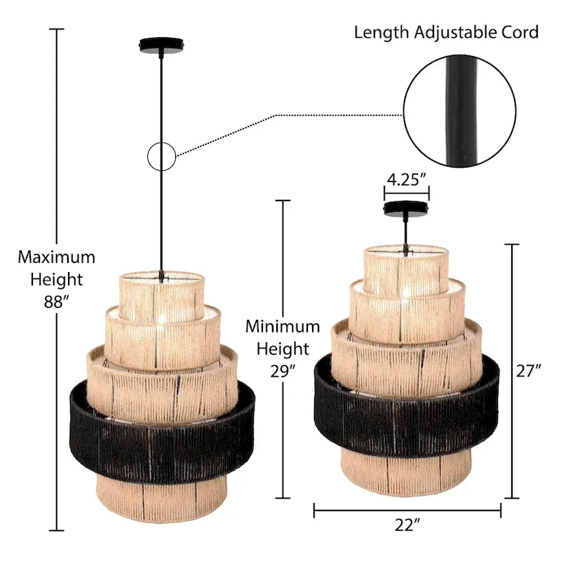 Suspension à plusieurs niveaux Sammie River of Goods, coloris naturel et noir, avec cordon de suspension réglable - 22 x 22 x 29/88