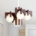12  Tripner White Finish and Stained Wood Pendant Ceiling Lamp with Opaque Globes