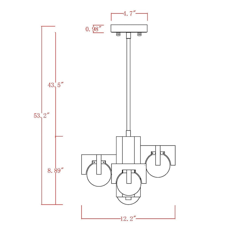 Suspension Tripner 12 en bois teinté et finition blanche avec globes opaques