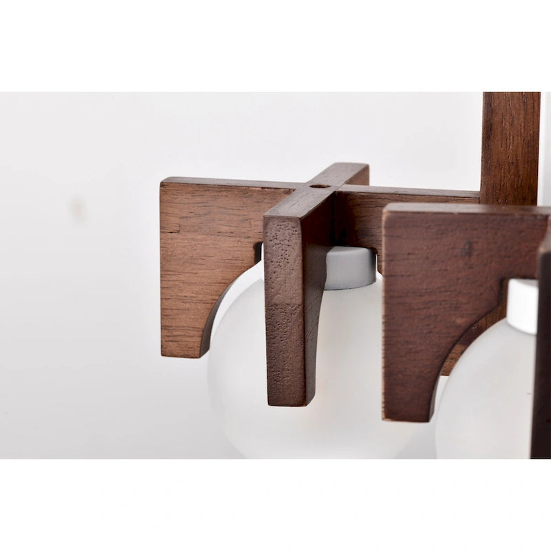 Suspension Tripner 12 en bois teinté et finition blanche avec globes opaques