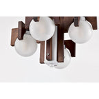 Suspension Tripner 12 en bois teinté et finition blanche avec globes opaques