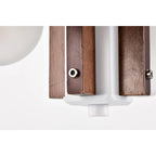 Suspension Tripner 12 en bois teinté et finition blanche avec globes opaques