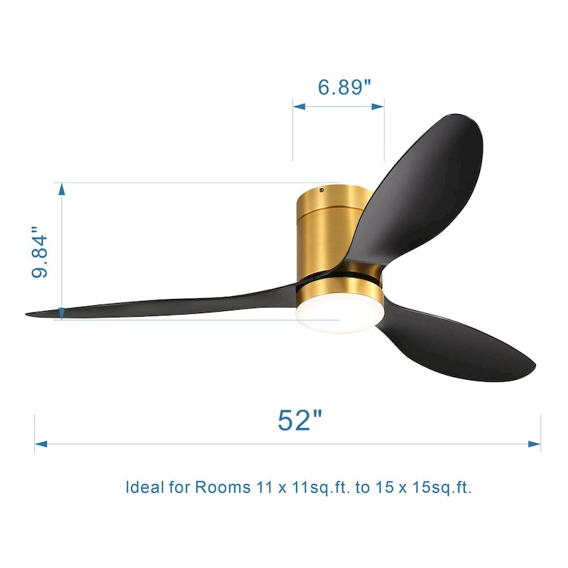 Ventilateur de plafond encastré intérieur à DEL de 52 pouces avec télécommande pour la lumière (3 pales)