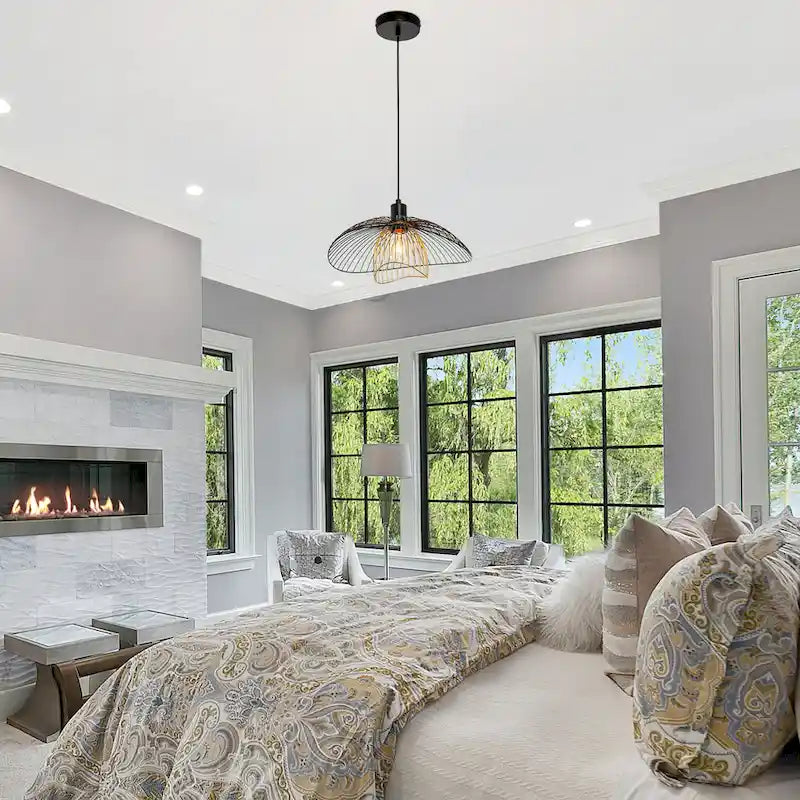 Elizabeth River of Goods Black and Gold Metal Double Shade 13.875-Inch Pendant Light - 14.375  x 13.875  x 9.75/57.75 