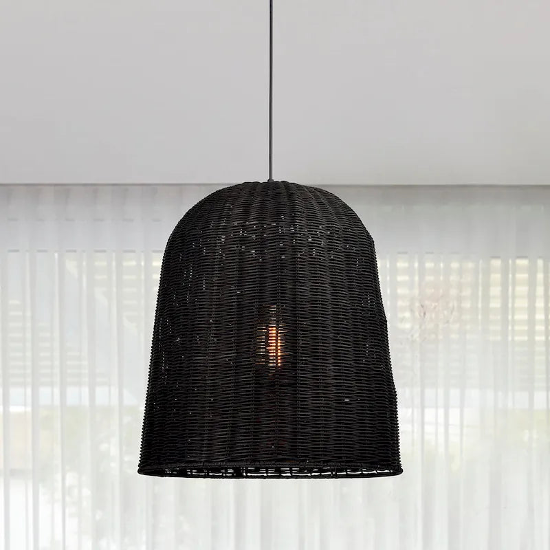 Miku Black 1-Light Rattan Bell Basket Pendant Light