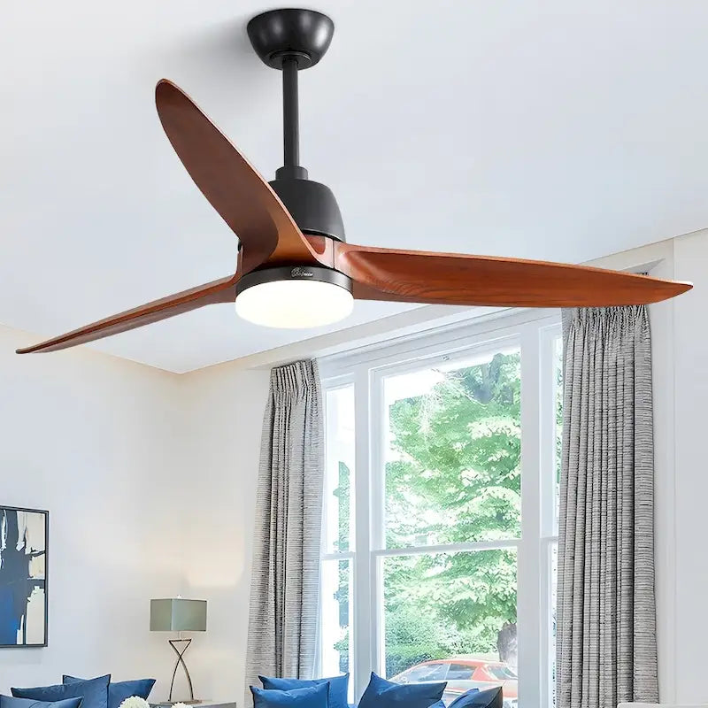 56 inch Wood Ceiling Fan Indoor w/Light and Remote Control 3 Wood Blades Bedroom - Blades Span 56 Inches