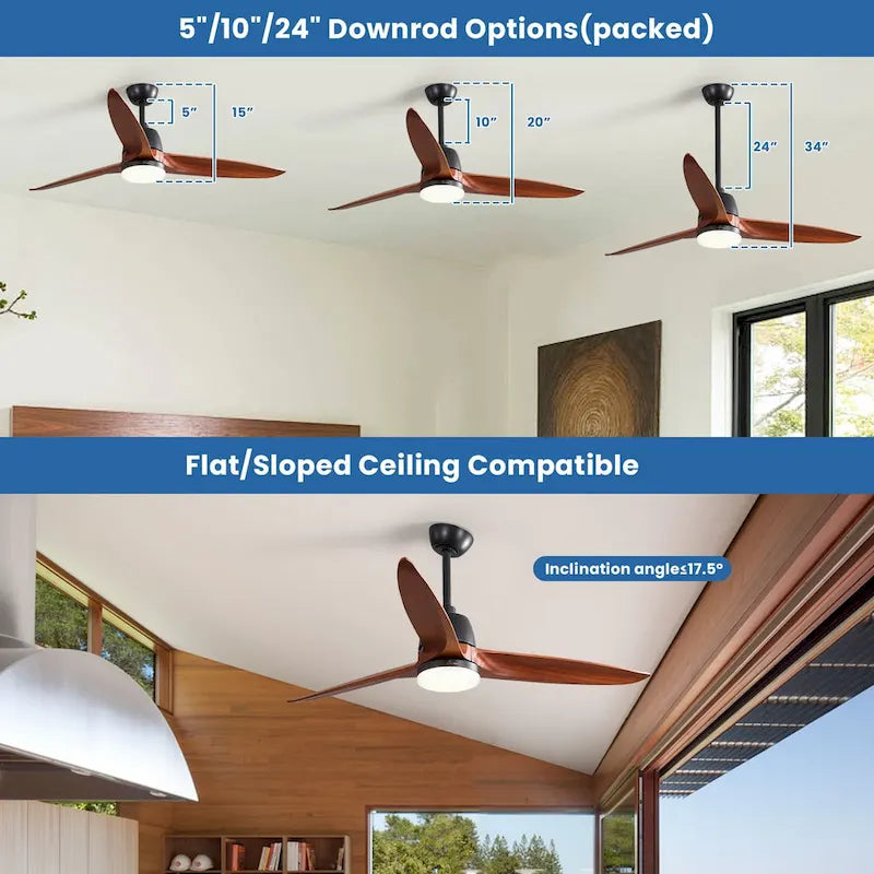 Ventilateur de plafond intérieur en bois de 142 cm (56 pouces) avec lumière et télécommande, 3 pales en bois, pour chambre à coucher - Diamètre : 142 cm (56 pouces)