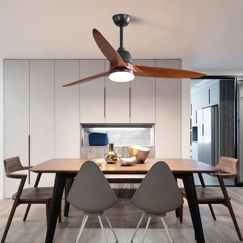 Ventilateur de plafond intérieur en bois de 142 cm (56 pouces) avec lumière et télécommande, 3 pales en bois, pour chambre à coucher - Diamètre : 142 cm (56 pouces)