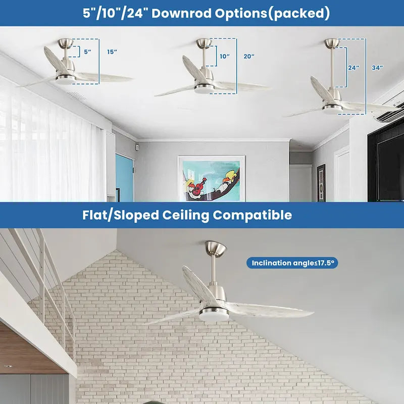 Ventilateur de plafond intérieur en bois de 142 cm (56 pouces) avec lumière et télécommande, 3 pales en bois, pour chambre à coucher - Diamètre : 142 cm (56 pouces)