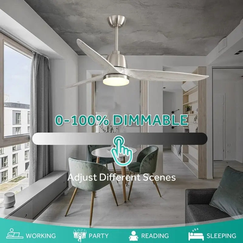 Ventilateur de plafond intérieur en bois de 142 cm (56 pouces) avec lumière et télécommande, 3 pales en bois, pour chambre à coucher - Diamètre : 142 cm (56 pouces)