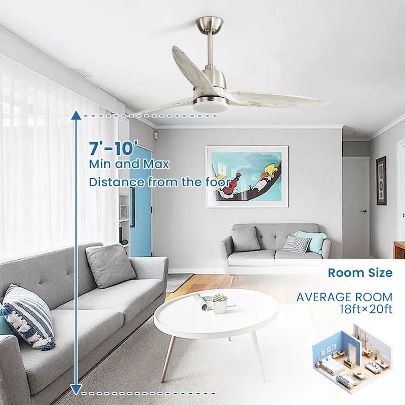 Ventilateur de plafond intérieur en bois de 142 cm (56 pouces) avec lumière et télécommande, 3 pales en bois, pour chambre à coucher - Diamètre : 142 cm (56 pouces)